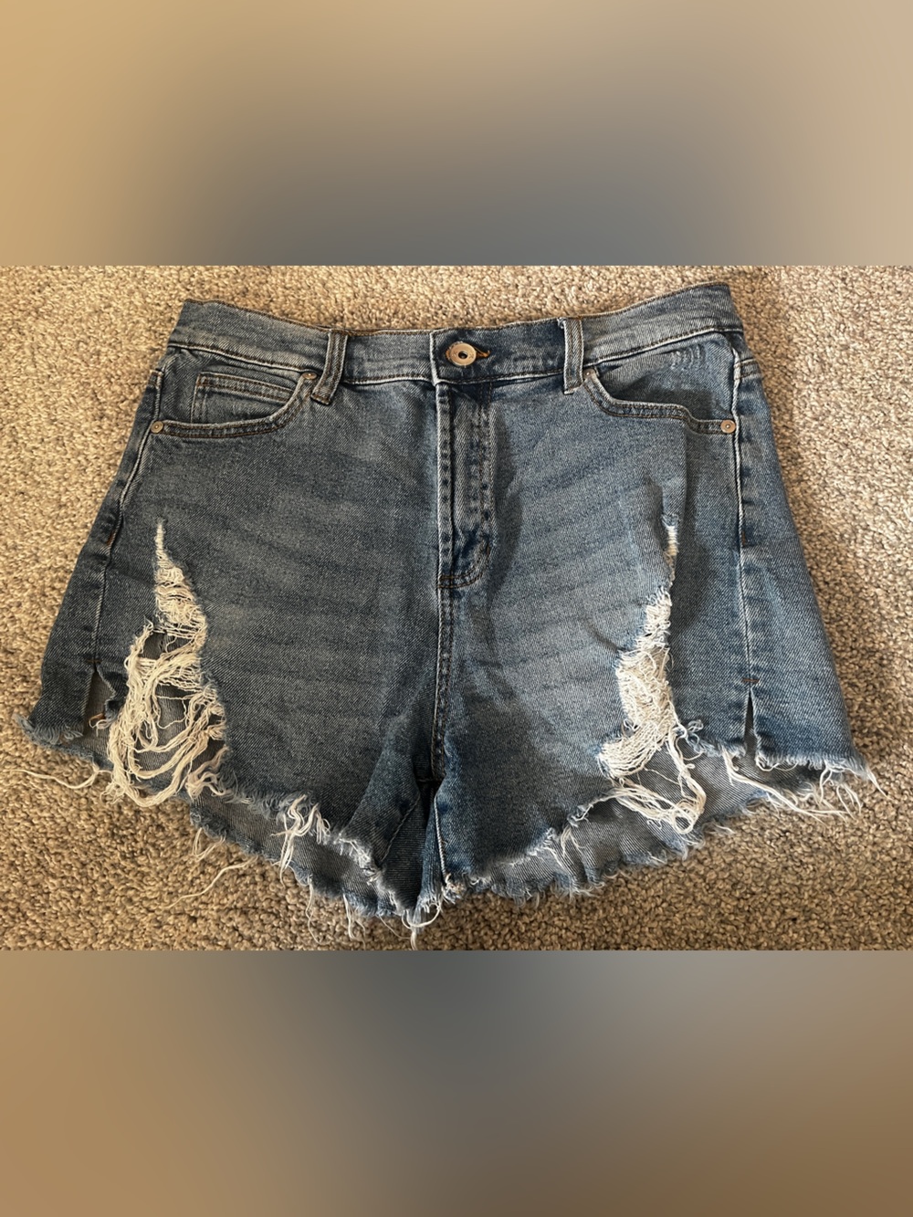 Kendall & Kylie Distressed Blue Denim High-Waist Shorts